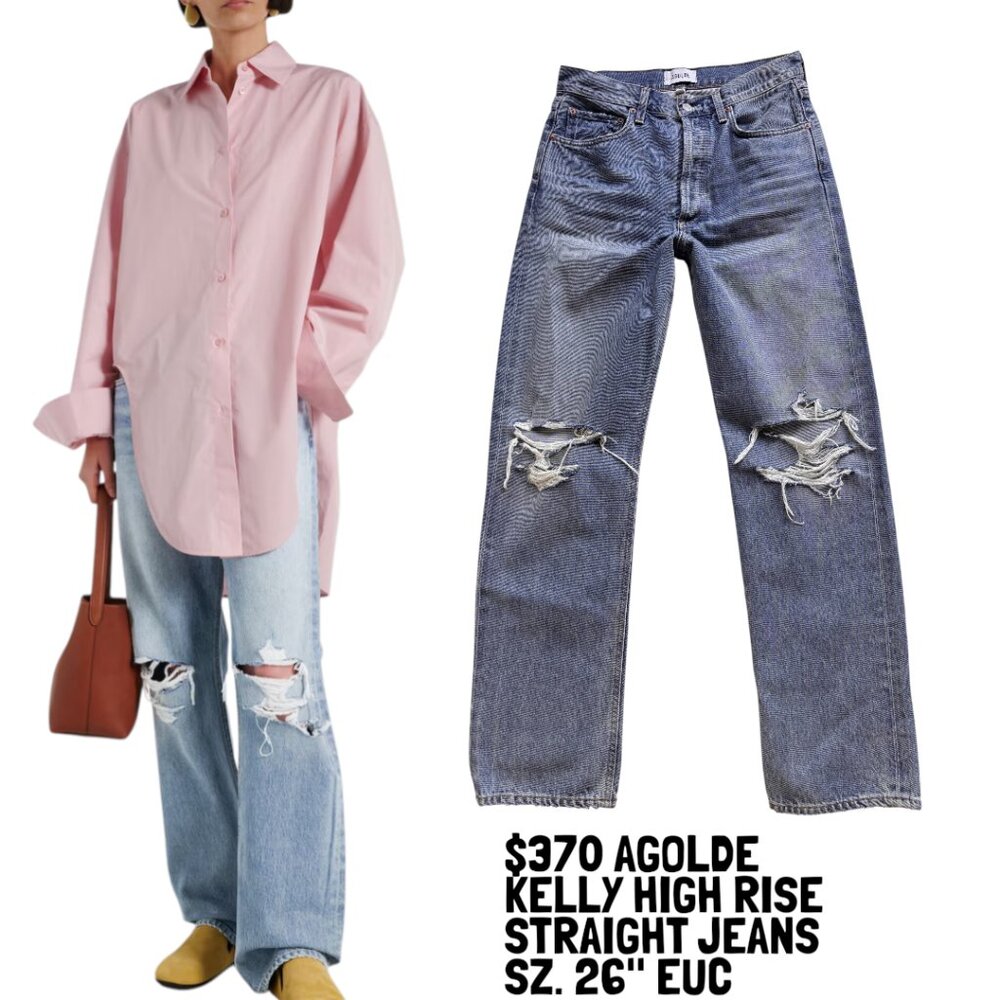 $370 AGOLDE Kelly Distressed High Rise‎ Straight Jeans size 26" EUC